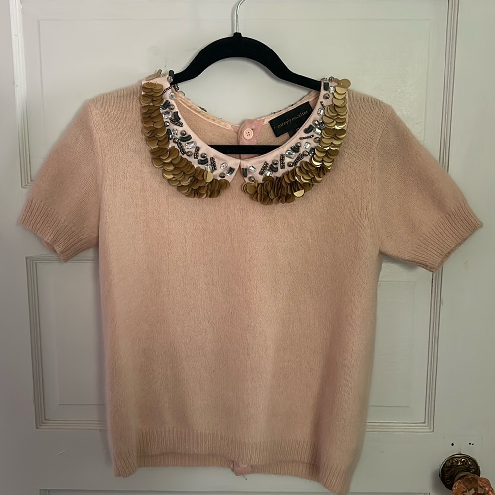 Anthropologie Corey Lynn Calter Peter Pan Paillettes Angora Sweater Sz S